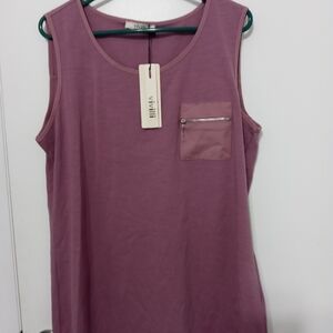 Vivilli Sleeveless pullover T Shirt Blouse with zip Pocket On Chest